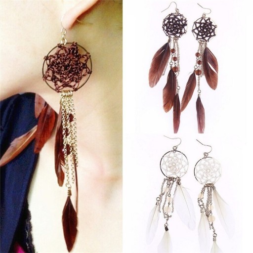 Boucles d'oreilles pendantes pour femmes avec plumes G645