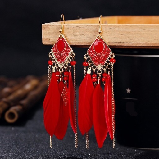 Boucles d'oreilles pendantes pour femmes avec plumes G890