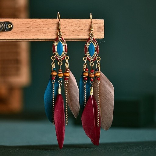 Boucles d'oreilles pendantes pour femmes avec plumes G902