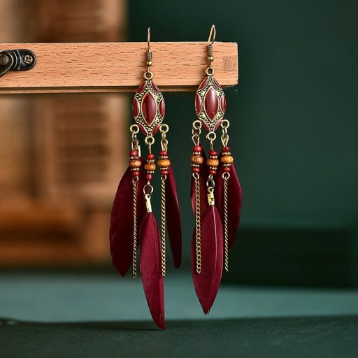 Boucles d'oreilles pendantes pour femmes avec plumes G902