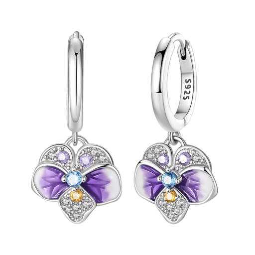 Boucles d'oreilles pensées en fleurs en argent sterling 925 pour femmes Bijoux fins au design floral