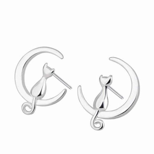 Boucles d'oreilles pour femmes chat sur la lune