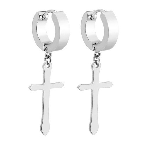 Boucles d'oreilles pour hommes - Anneaux avec croix J2159