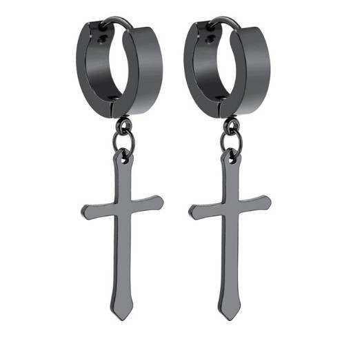 Boucles d'oreilles pour hommes - Anneaux avec croix J2159