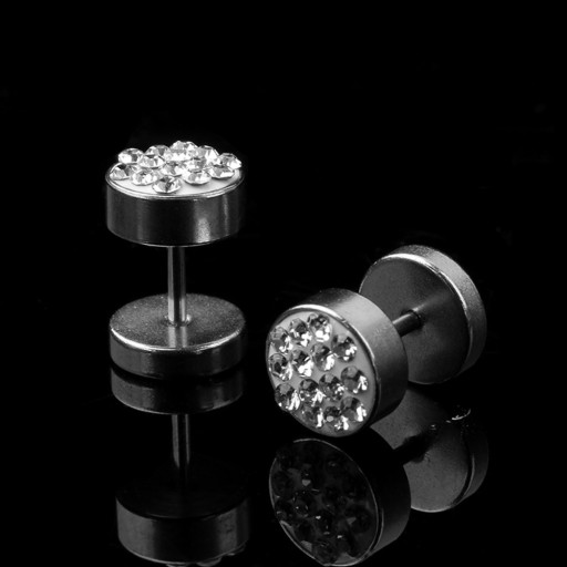 Boucles d'oreilles pour hommes - Haltère avec pierres précieuses J1490