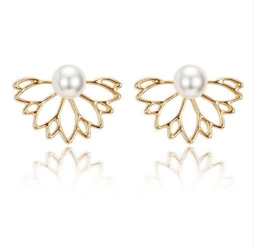 Boucles d'oreilles réversibles - Ailes avec perle J1403