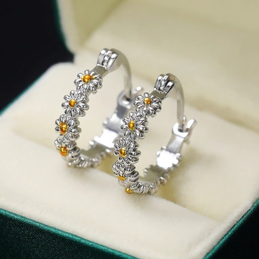 Boucles d'oreilles rondes pour femmes avec des fleurs G691