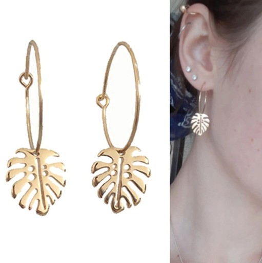 Boucles d'oreilles rondes pour femmes avec feuille
