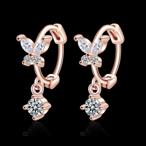 Boucles d'oreilles rondes pour femmes papillon avec strass