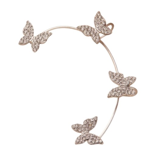 Boucles d'oreilles sans piercing pour l'oreille gauche 1 pièce Ear climber avec quatre papillons et zirconium Alliage de zinc Couleur argent