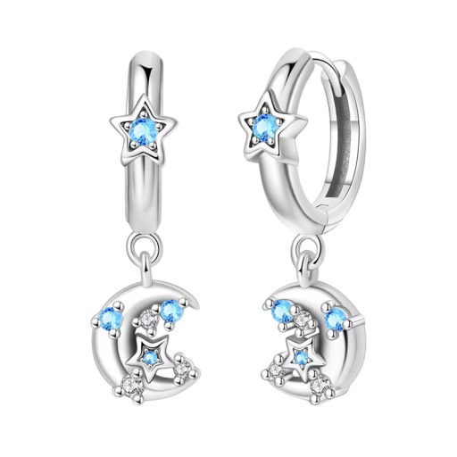 Boucles d'oreilles spatiales en argent sterling 925 pour femmes Bijoux de mode cadeaux d'anniversaire avec motif de lune et d'étoiles, design lunaire étoilé