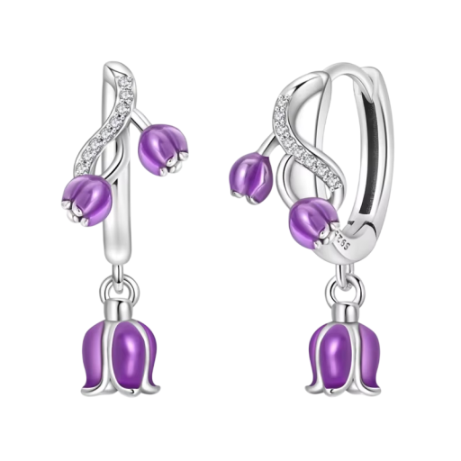 Boucles d'oreilles violettes en forme de cloche en argent 925 pour femmes Bijoux à la mode Cadeaux boucles d'oreilles délicates symbole de modestie