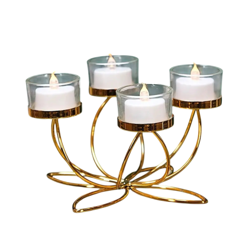 Bougeoir en métal pour 4 bougies support en arc 19 × 19 × 9 cm support en fer doré pour bougies chauffe-plat décoration de table pour un dîner romantique