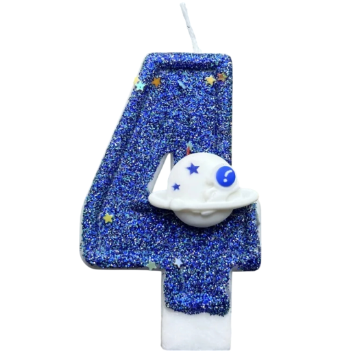Bougie d'anniversaire numéro 4 avec surface pailletée et motif de planète Bougie d'anniversaire bleue pour décoration de gâteau