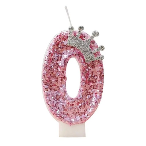 Bougie d’anniversaire rose avec numéro et couronne 7,5 cm Bougie décorative princesse pour fête de filles Joyeux anniversaire