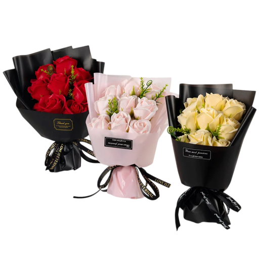 Bouquet de 9 roses en savon 28 x 17 cm Ensemble de roses parfumées de luxe en emballage cadeau Élégante décoration et cadeau romantique original pour femmes