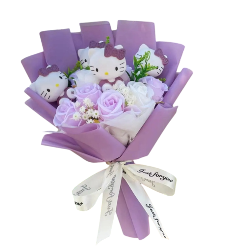 Bouquet di fiori artificiali Personaggi in vinile di gattini disegnati Decorazione carina Regalo per San Valentino Compleanno Decorazione elegante Interno