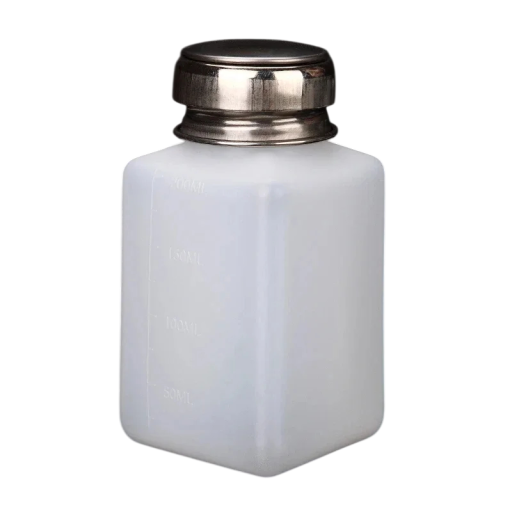 Bouteille de dissolvant avec couvercle en métal 200 ml boîte en plastique blanche avec bouchon doseur pour usage cosmétique