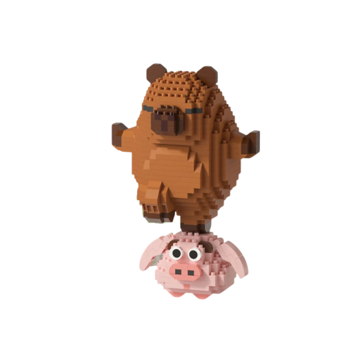Bouwset 14 x 9,2 x 6,8 cm Kapybara staande op een roze varkentje Originele tweelaagse figuur van mini onderdelen voor tentoonstelling