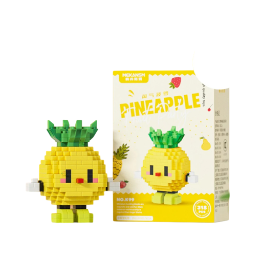Bouwset ananasfiguurtje 7,3 x 6,8 x 4 cm 318 stuks Creatieve mini bouwset voor kinderen en volwassenen Decoratief model van een ananas gemaakt van kleurrijke onderdelen