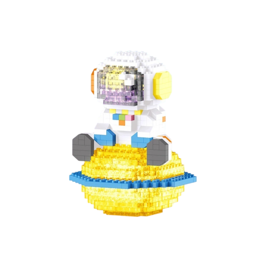 Bouwset astronaut 10,6 x 7,0 x 7,0 cm Zittende astronaut op een gouden planeet met een blauwe ring 433 onderdelen Gedetailleerde mini blokken