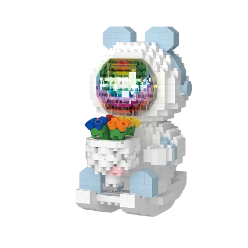 Bouwset astronaut 9,6 x 7,5 x 5,6 cm Konijntje met regenbooghelm en boeket bloemen Schommel mini blokken Gedetailleerde ruimte decoratie