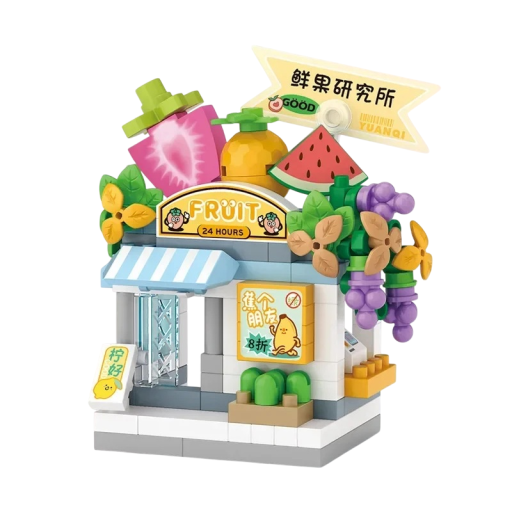 Bouwset winkel Vers fruitwinkel 6,5 x 3,2 x 6,4 cm 120 stuks MINI huis Bouwblokken voor kinderen Meisjes Jongens Creatief cadeau