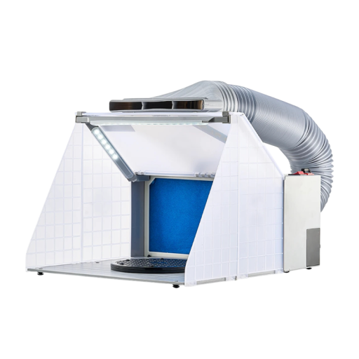 Box per aerografo pieghevole 48 x 42 x 34 cm con ventilatore Cabina di aspirazione con illuminazione LED Base rotante Tubo 170 cm
