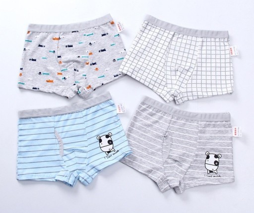 Boxers en coton pour garçons, lot de 4 pièces Sous-vêtements confortables et élastiques pour un usage quotidien Rayures, carreaux