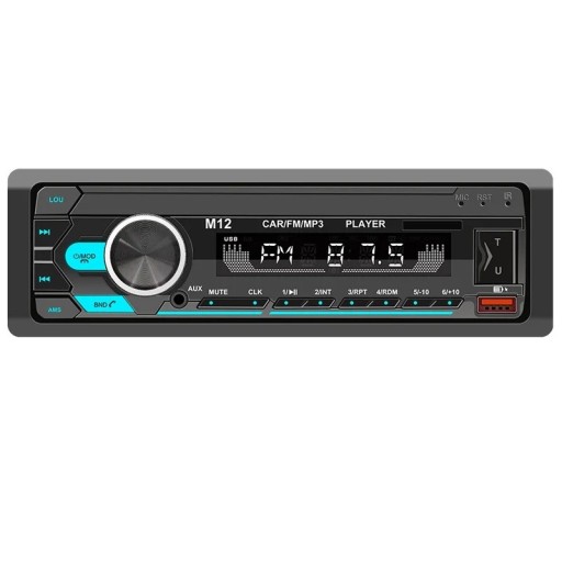 BQCC 1DIN MP3 radio samochodowe M12 FM Bluetooth USB TF AUX stereo z pilotem SWC 7 kolorów podświetlenia podwójne ładowanie USB