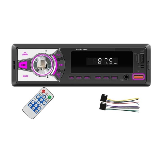BQCC 1DIN uniwersalne radio samochodowe odtwarzacz MP3 radio FM Bluetooth AUX USB TF ładowanie telefonu wyjście RCA 7 kolorowych podświetleń
