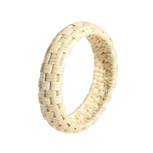 Bracciale da donna in rattan intrecciato di diametro 7 cm larghezza 1,4 cm bambù rattan beige chiaro naturale accessorio da polso