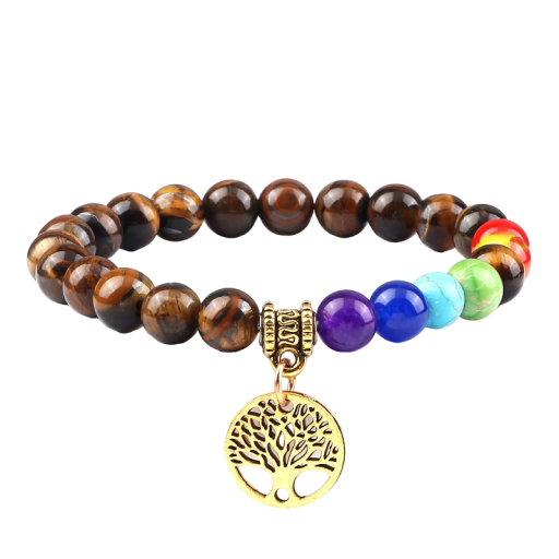 Bracciale delle sette chakra con occhio di tigre