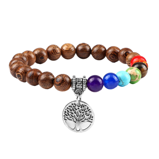 Bracciale delle sette chakra con perle di legno