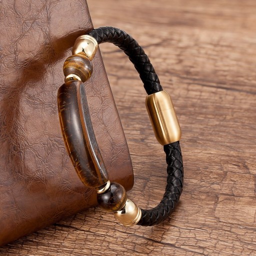 Bracciale in pelle con pietra naturale