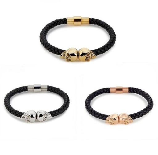 Bracciale intrecciato da donna con teschi