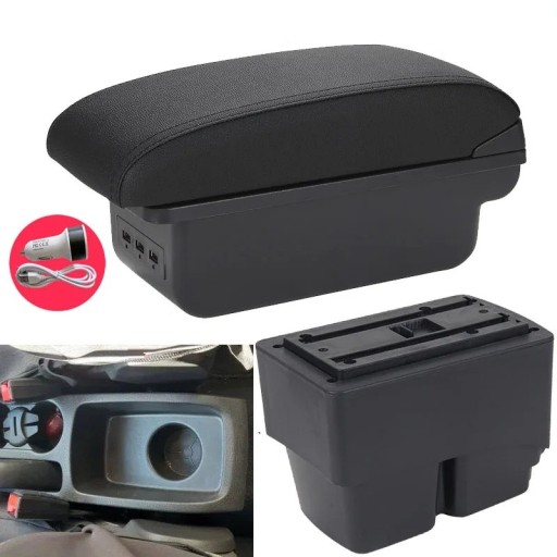 Bracciolo 31 x 13 x 16 cm per Ford Fiesta MK7 2009–2017 PU pelle plastica ABS Console centrale con USB e scatola portaoggetti + accessori di montaggio