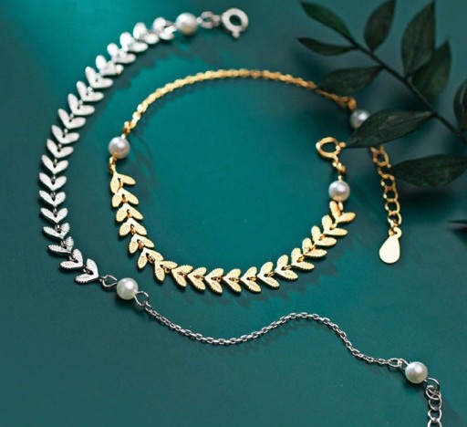 Bracelet en chaîne pour femme avec perles et feuilles