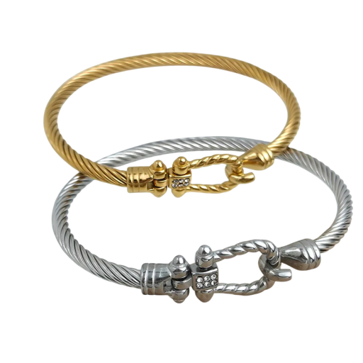 Bracelet en fil d'acier inoxydable 62 mm en forme de fer à cheval étanche unisexe bijou moderne pour un usage quotidien