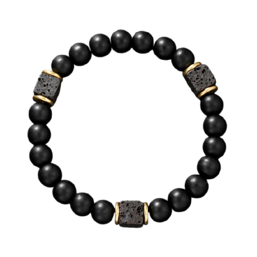 Bracelet en perles en bois pour homme avec des perles noires et des éléments carrés, diamètre ajustable de 17 cm pour un port quotidien