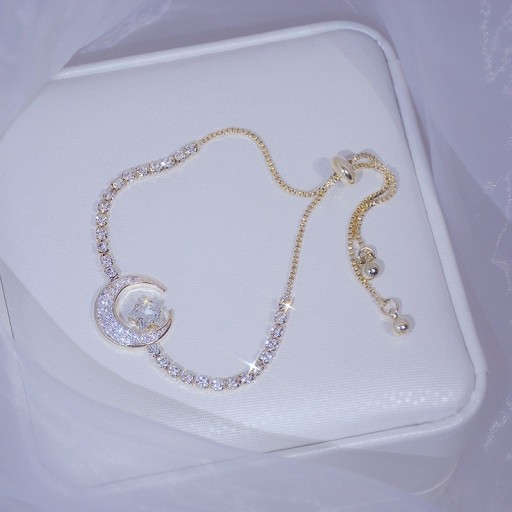Bracelet femme lune et étoile avec pierres