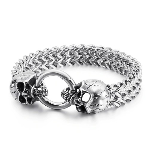 Bracelet massif pour homme avec des têtes de mort