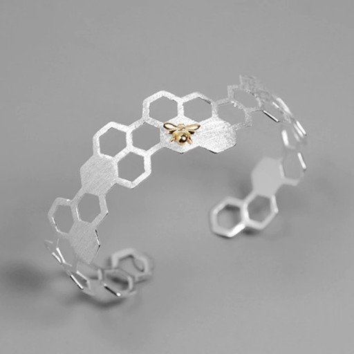 Bracelet ouvert pour femme abeille et ruche