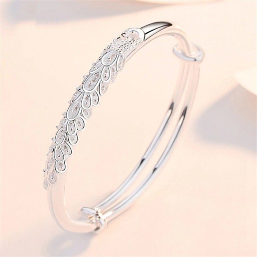 Bracelet rigide pour femme avec paon