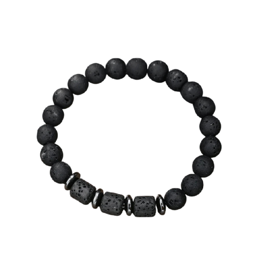 Brăţară din lemn pentru bărbaţi cu mărgele texturate diametru 17 cm lemn negru elastic pentru purtare zilnică