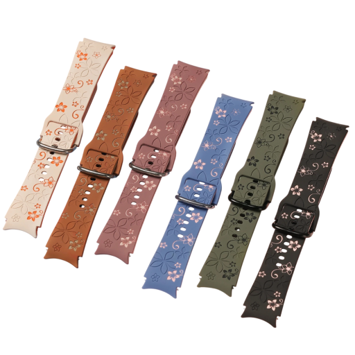 Brățară din silicon gravată pentru Samsung Galaxy Watch 4 Classic 46 mm Design floral gravat bicolor Brățară sportivă moale
