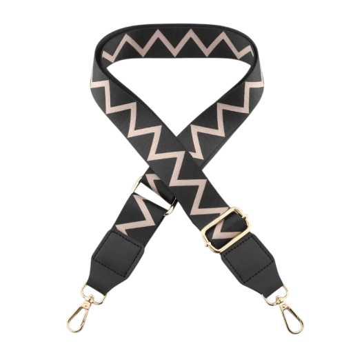 Brede verstelbare handtasriem zwart 73–130 x 3,8 cm Geometrisch zigzagpatroon Schoudertextielriem voor tas Vervangende crossbody