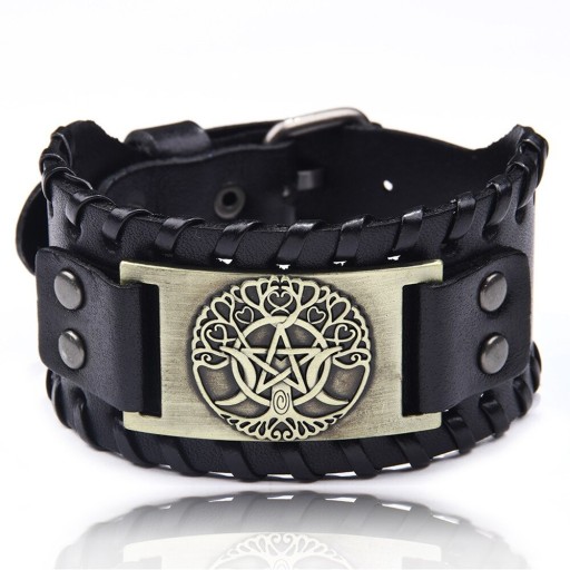 Bredt läderarmband för män H207