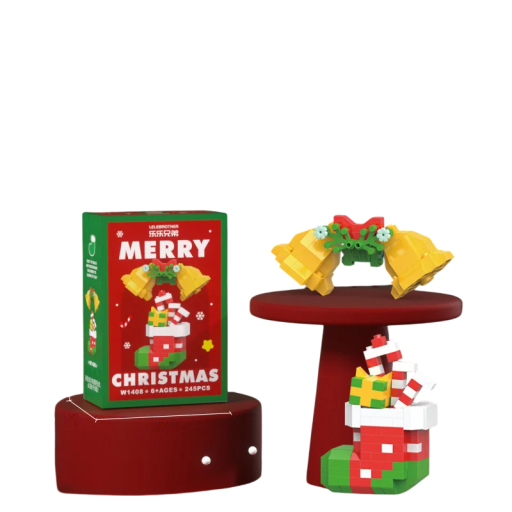 Bricolage de Noël Chaussette avec des cadeaux et des cloches 4,0 x 2,2 x 4,7 cm 245 pcs Micro briques Modèle en plastique Décoration de Noël
