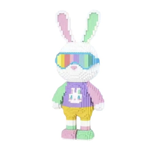 Bricolage du lapin blanc avec des lunettes 5800 pièces 45 x 20 cm Modèle 3D mini mignon de lapin Décoration pour enfants Bricolage créatif